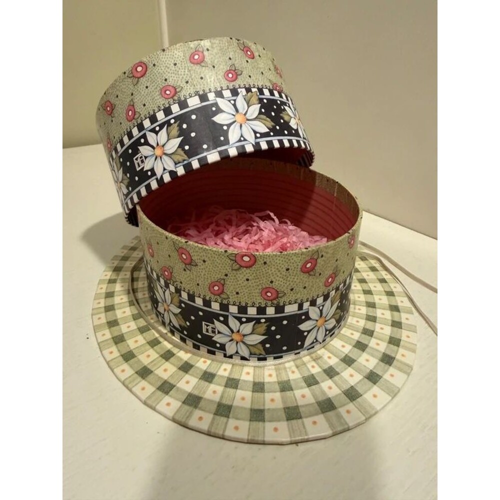 Vintage Mary Engelbreit Hat Box 1997 Floral Gingham Michel & Co ME Ink